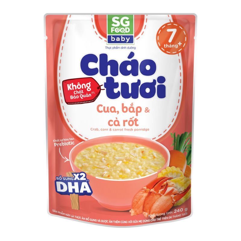 Combo 3 gói cháo tươi SG Food Baby vị cua, bắp và cà rốt 240g (từ 7 tháng) 2